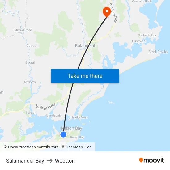 Salamander Bay to Wootton map