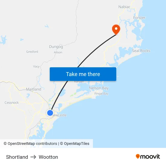 Shortland to Wootton map