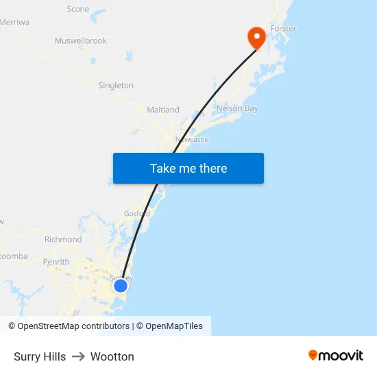 Surry Hills to Wootton map