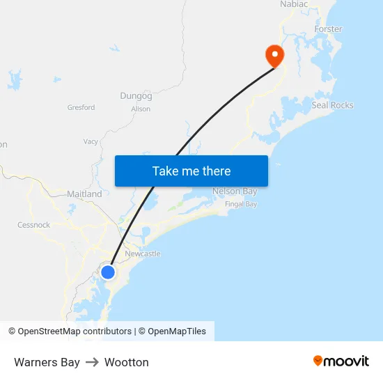 Warners Bay to Wootton map