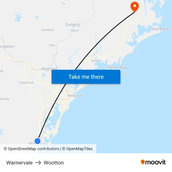 Warnervale to Wootton map