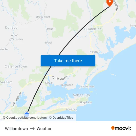 Williamtown to Wootton map