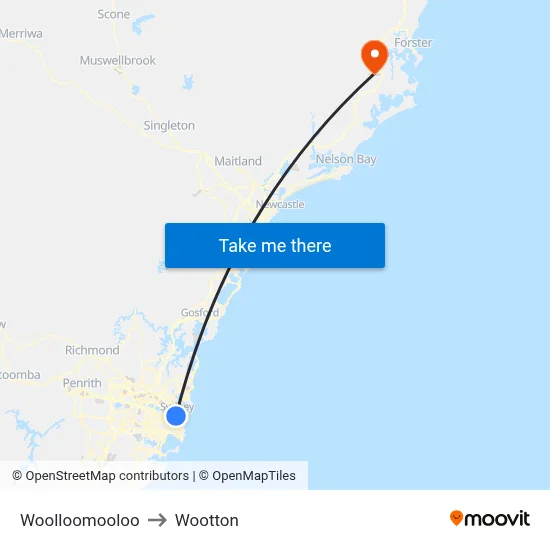 Woolloomooloo to Wootton map