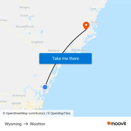 Wyoming to Wootton map