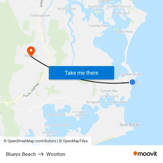 Blueys Beach to Wootton map