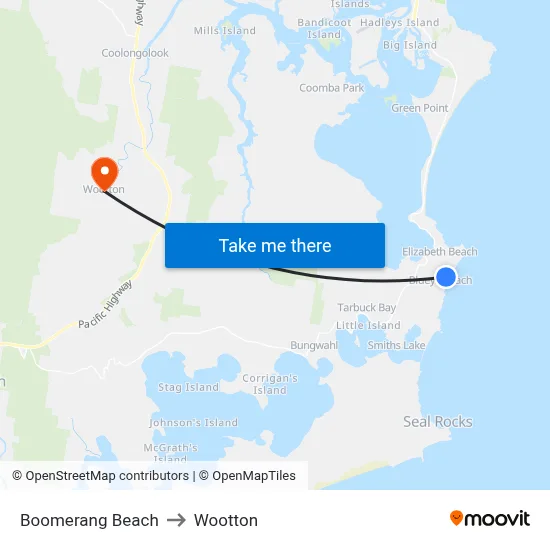 Boomerang Beach to Wootton map