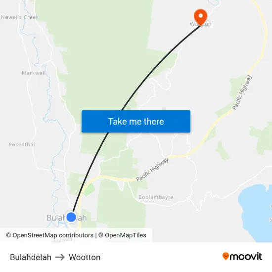 Bulahdelah to Wootton map