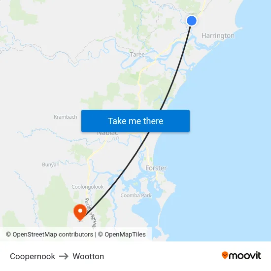 Coopernook to Wootton map
