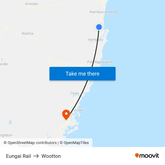 Eungai Rail to Wootton map