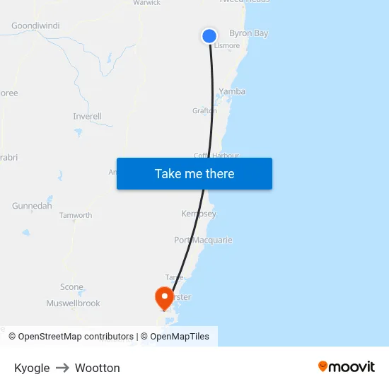 Kyogle to Wootton map