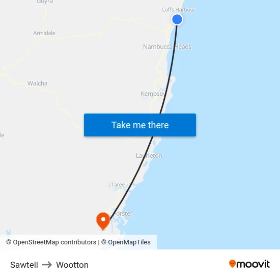 Sawtell to Wootton map