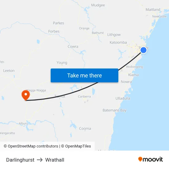 Darlinghurst to Wrathall map