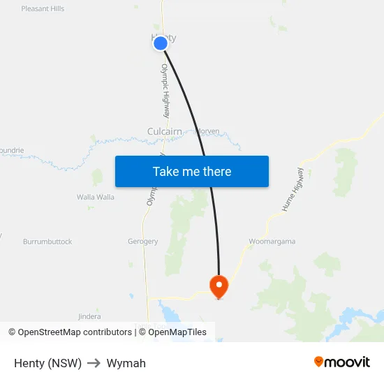 Henty (NSW) to Wymah map