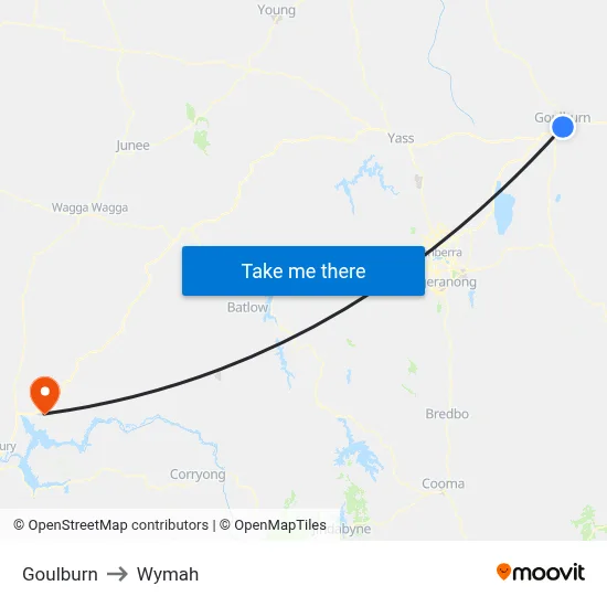 Goulburn to Wymah map