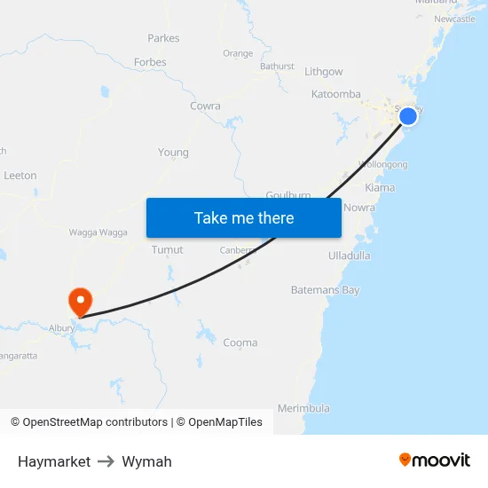 Haymarket to Wymah map