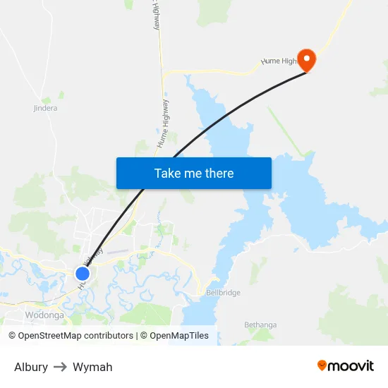 Albury to Wymah map