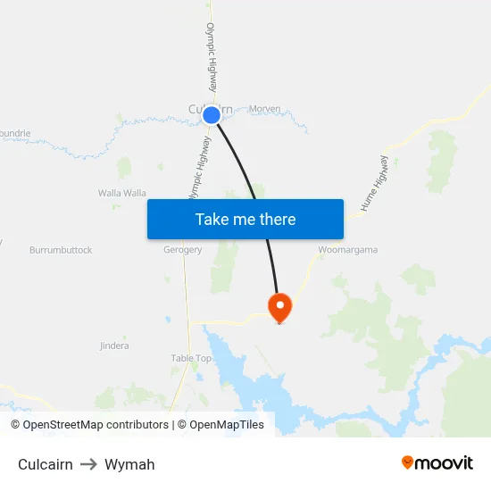 Culcairn to Wymah map