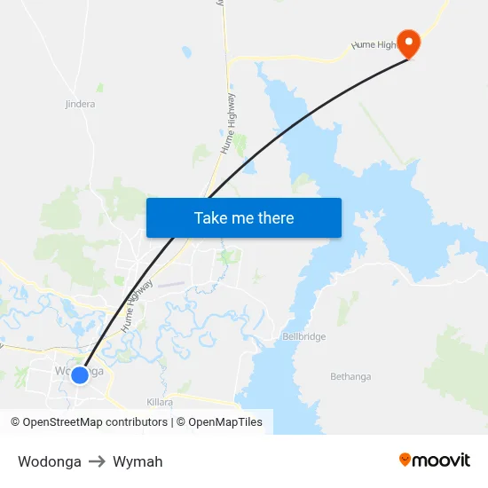 Wodonga to Wymah map