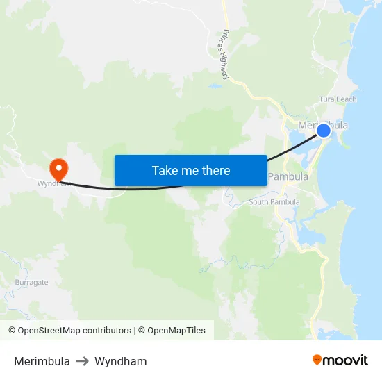 Merimbula to Wyndham map