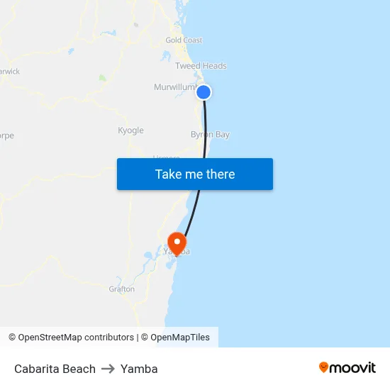Cabarita Beach to Yamba map