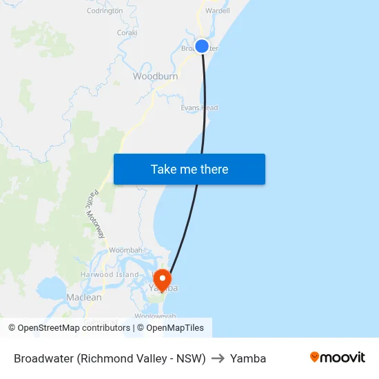 Broadwater (Richmond Valley - NSW) to Yamba map