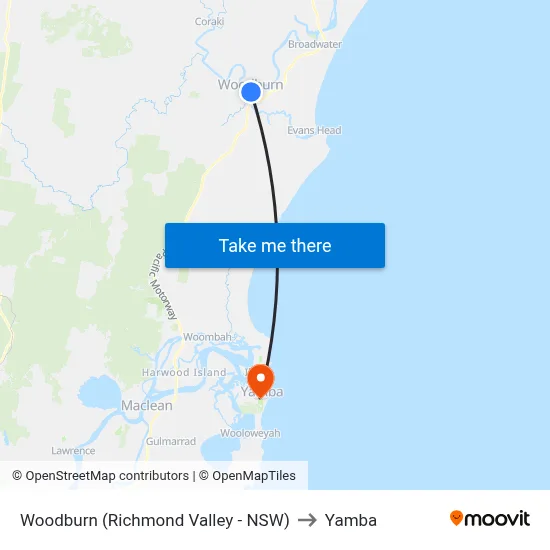 Woodburn (Richmond Valley - NSW) to Yamba map