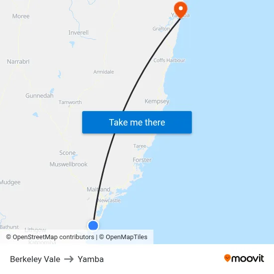 Berkeley Vale to Yamba map
