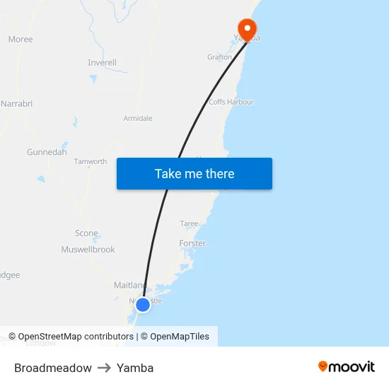 Broadmeadow to Yamba map