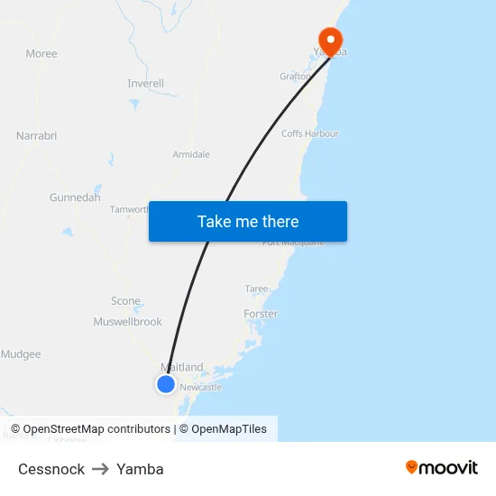 Cessnock to Yamba map
