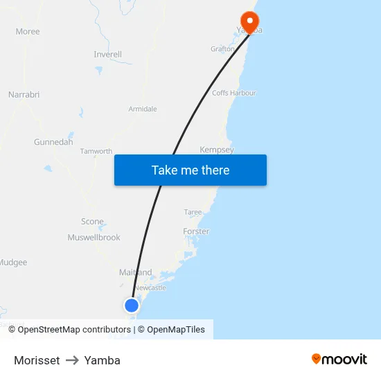 Morisset to Yamba map
