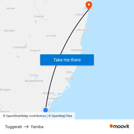 Tuggerah to Yamba map