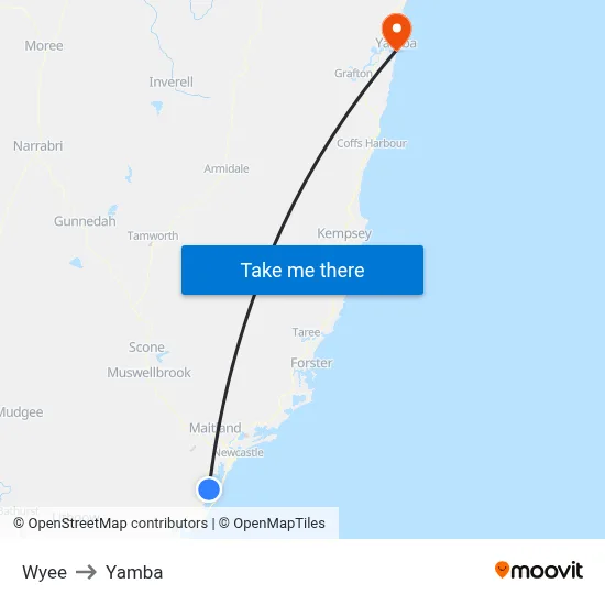 Wyee to Yamba map