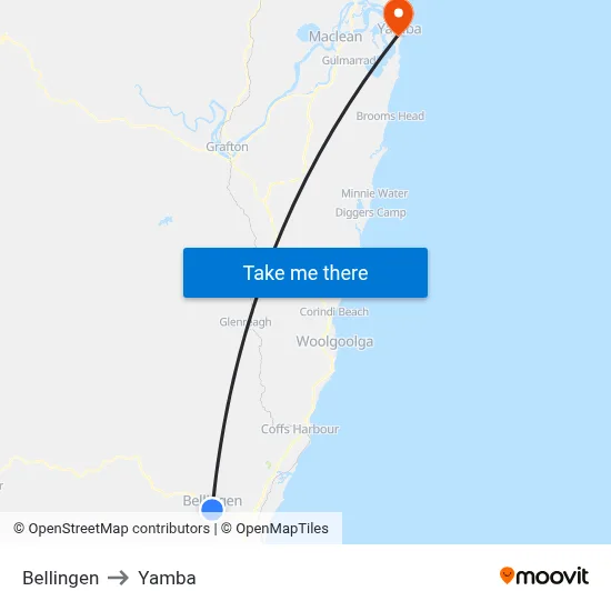 Bellingen to Yamba map