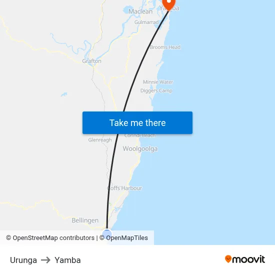 Urunga to Yamba map