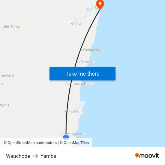 Wauchope to Yamba map