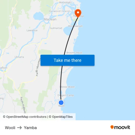 Wooli to Yamba map