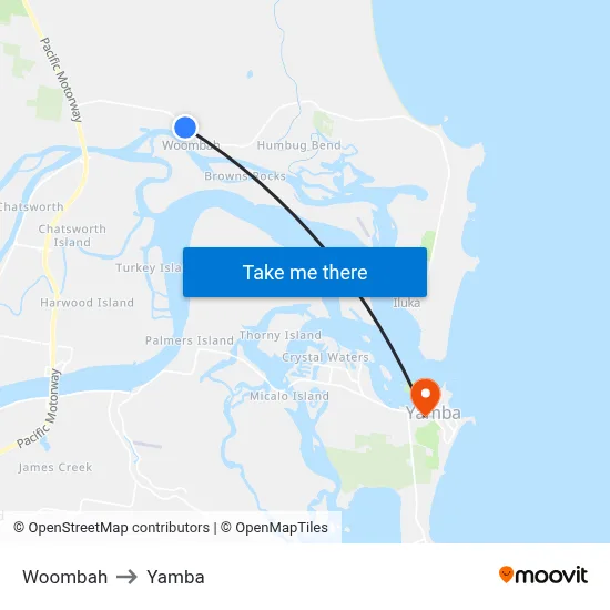 Woombah to Yamba map