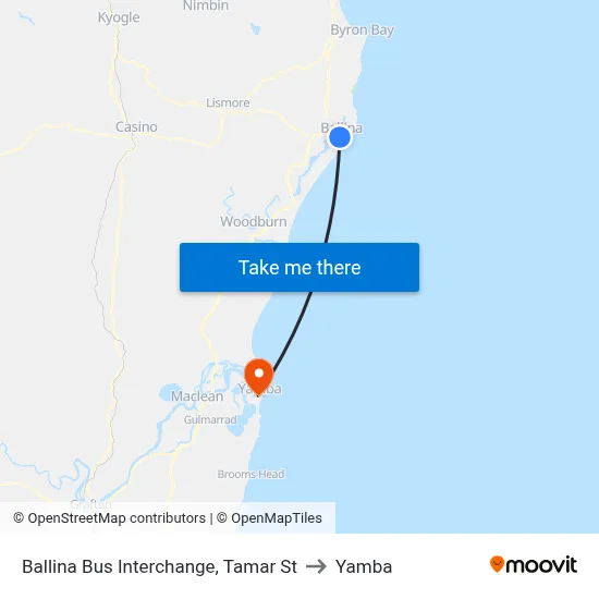 Ballina Bus Interchange, Tamar St to Yamba map