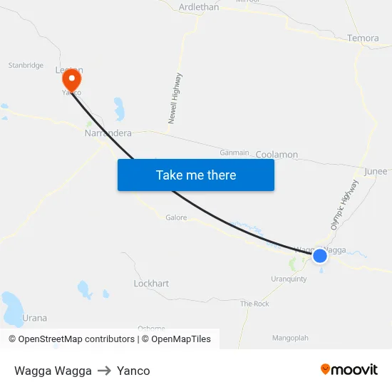 Wagga Wagga to Yanco map