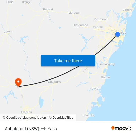Abbotsford (NSW) to Yass map