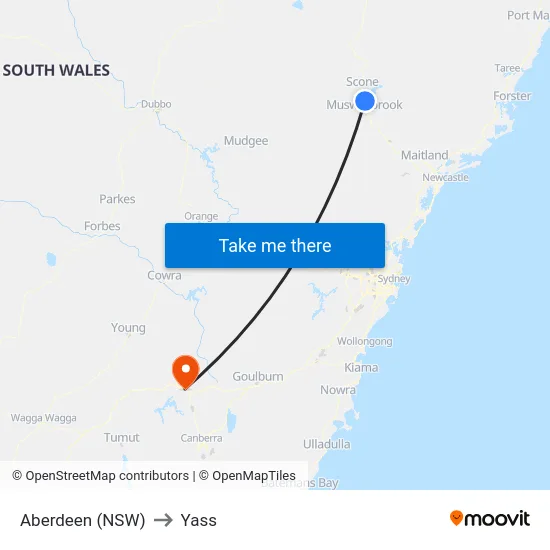 Aberdeen (NSW) to Yass map
