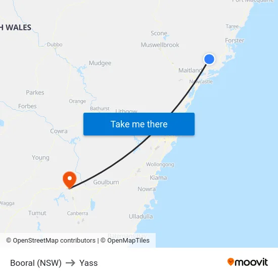Booral (NSW) to Yass map