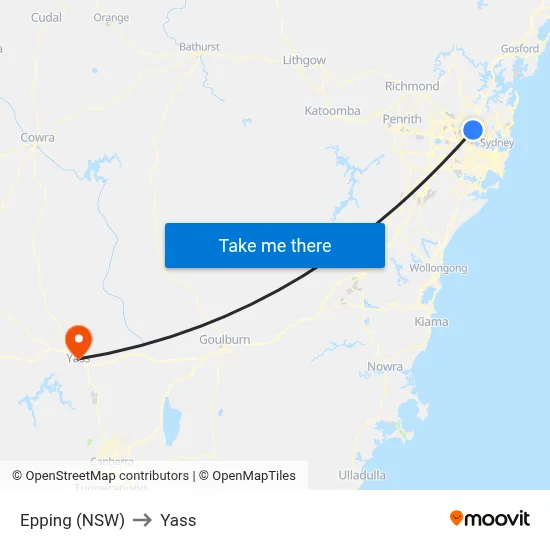 Epping (NSW) to Yass map
