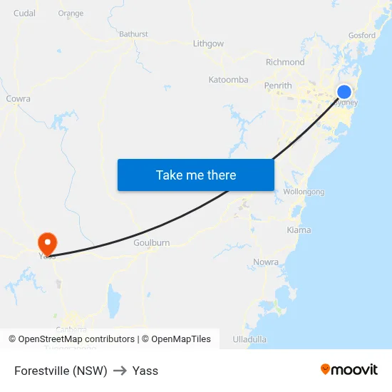 Forestville (NSW) to Yass map