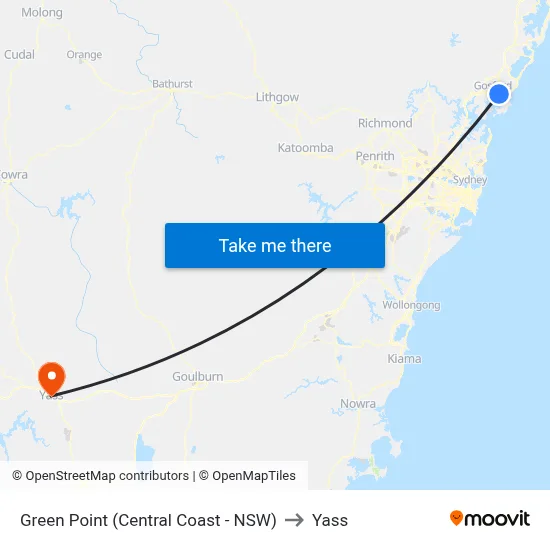 Green Point (Central Coast - NSW) to Yass map