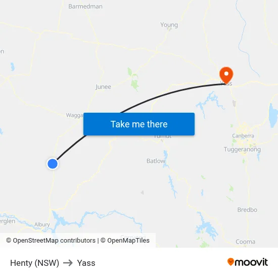 Henty (NSW) to Yass map