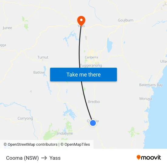 Cooma (NSW) to Yass map