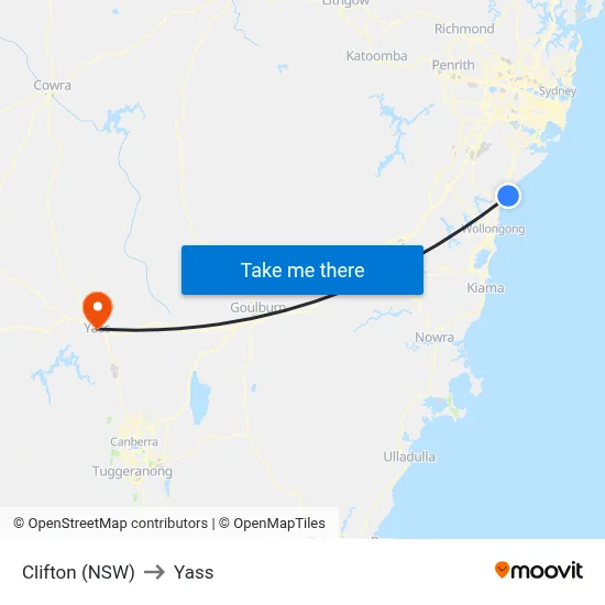 Clifton (NSW) to Yass map