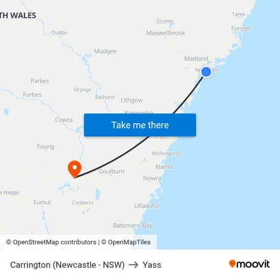 Carrington (Newcastle - NSW) to Yass map