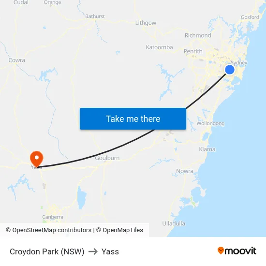 Croydon Park (NSW) to Yass map